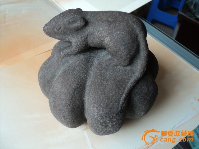 民国老石头老鼠秤砣,高11,5cm,,直径13cm_民国