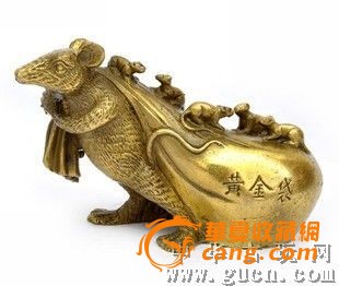 纯铜鼠生肖鼠 黄金袋运财鼠摆件 拉袋鼠 铜老鼠
