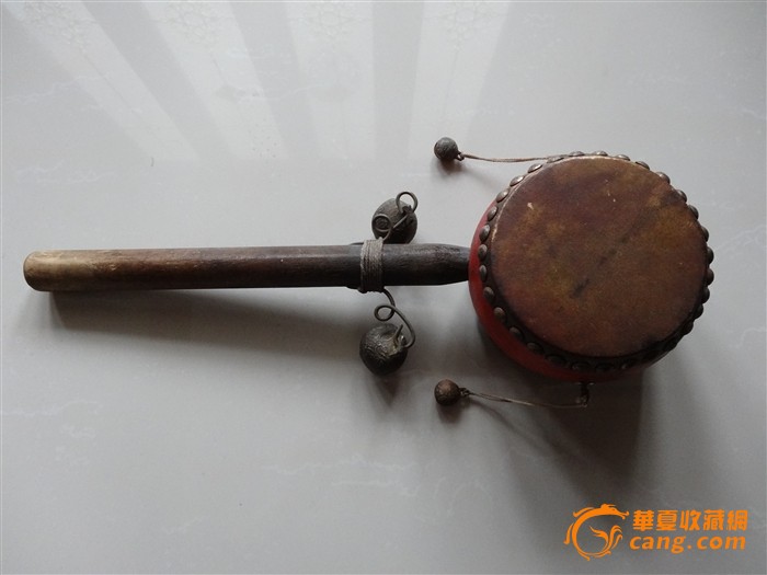 民俗响器，卖针头线脑吆喝用的拨浪鼓，铜铃完好