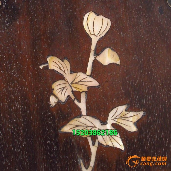 天然花梨木镶嵌贝壳画精雕 鸟语花香笔筒_天然