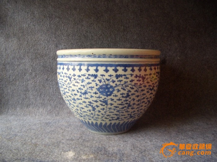 清乾隆-细路缠枝莲青花小卷缸(文房器)