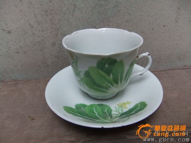 一套江西瓷业底款汉口赣新*边款的白菜杯碟_一