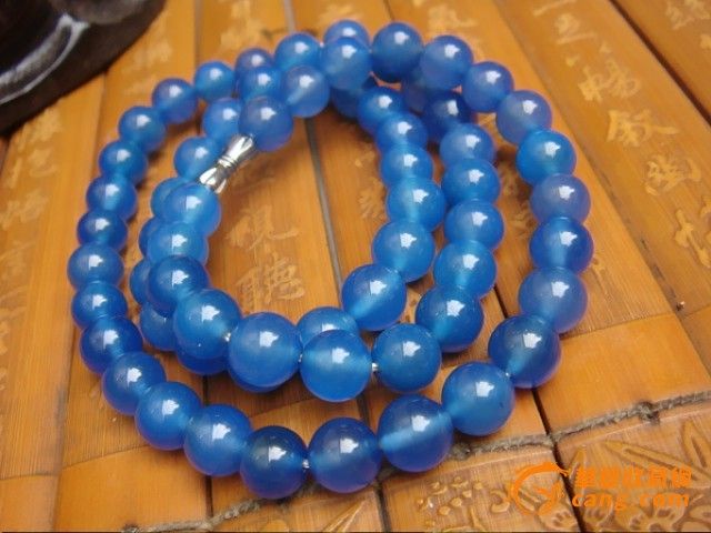 天然冰种蓝玉髓圆珠项链