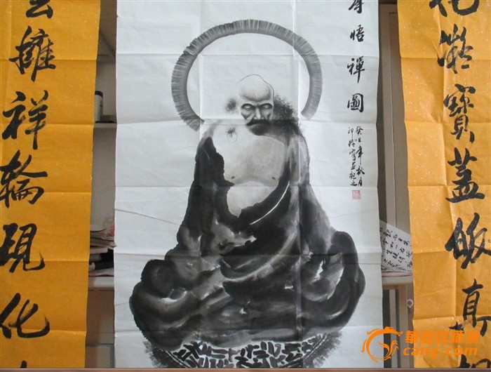书画僧释印玲国画达摩悟禅图
