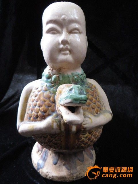 三彩人鱼兽首壶-三彩人鱼兽首壶价格-三彩人鱼