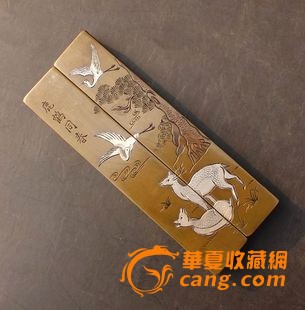 文房四宝 优质纯铜 实心黄铜镇尺 铜压纸 鹿鹤同春