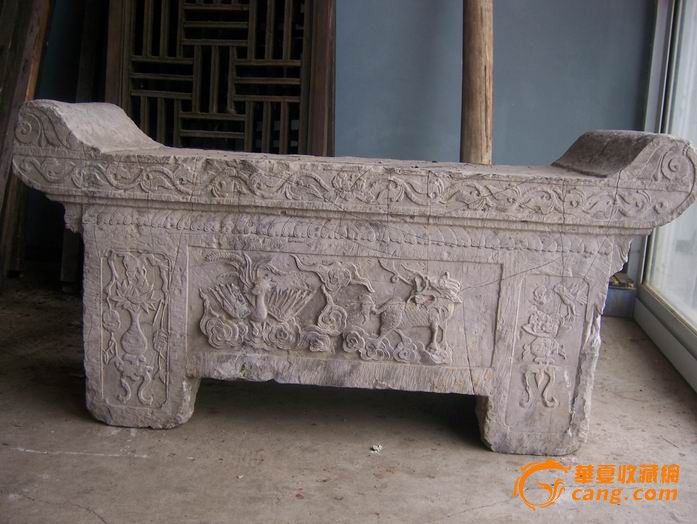 清代白石雕麒麟凤凰小供桌_清代白石雕麒麟凤