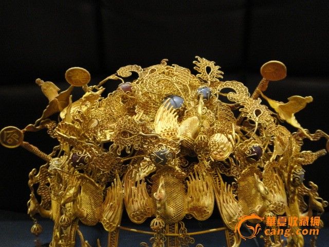 纯银鎏真金镶宝石凤冠_纯银鎏真金镶宝石凤冠