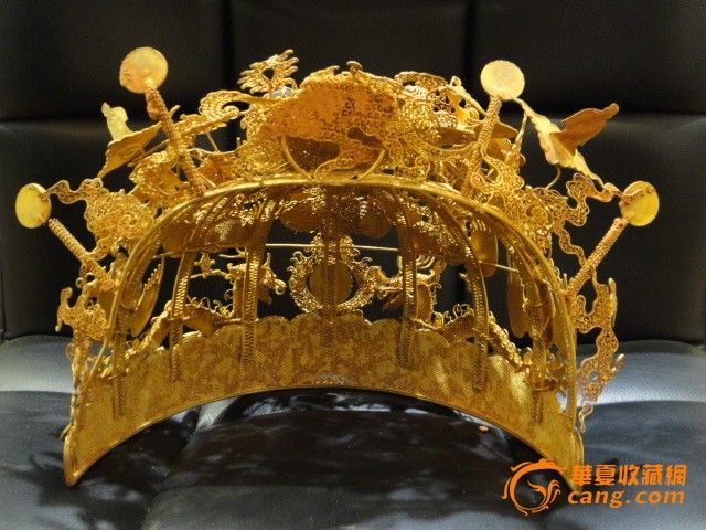 纯银鎏真金镶宝石凤冠_纯银鎏真金镶宝石凤冠