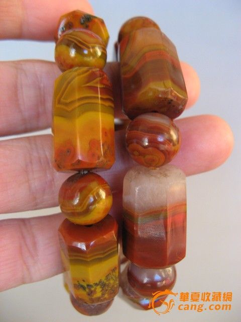 25386六棱柱红黄丝带水晶战国红精品玛瑙手串