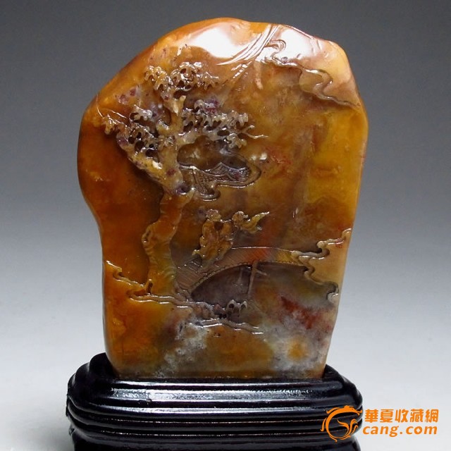 寿山石精品巧色杜陵石薄意摆件香山会友