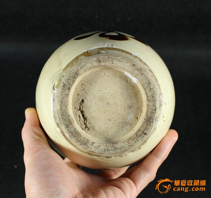 明代磁州窑白釉黑彩"茶"字款折肩罐-茶叶罐必备