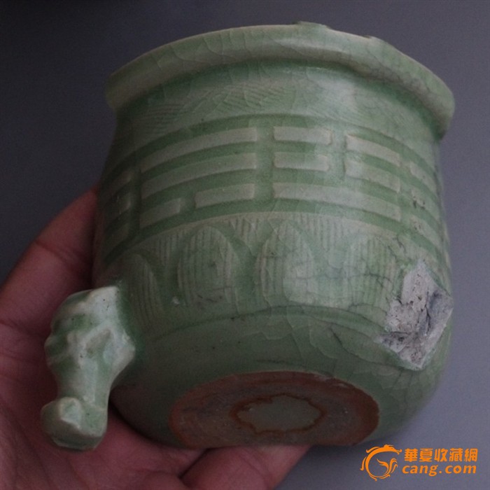 *北宋-南宋早期龙泉窑青瓷八卦炉粉青梅子青