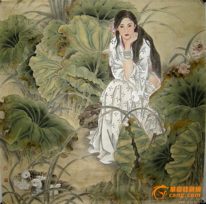 当代实力派女画家娄欣云唯美仕女画一副