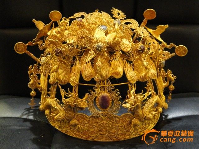 纯银鎏真金镶宝石凤冠_纯银鎏真金镶宝石凤冠