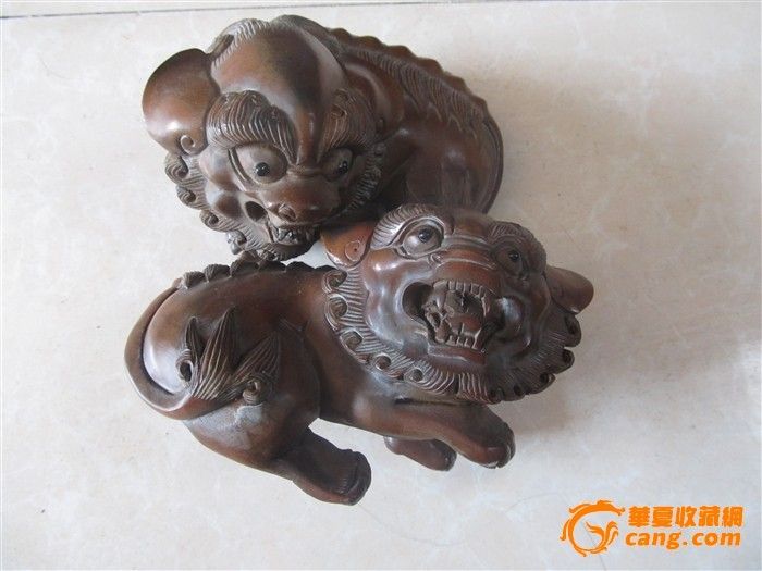 黄杨木招财貔貅摆件一对_黄杨木招财貔貅摆件