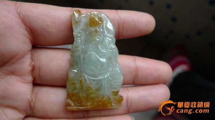 天然A货翡翠 糯冰俏色黄翡关公挂件_天然A货