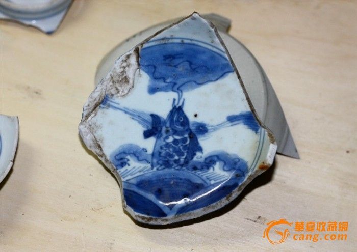 清代康熙鱼化龙青花瓷片标本图片