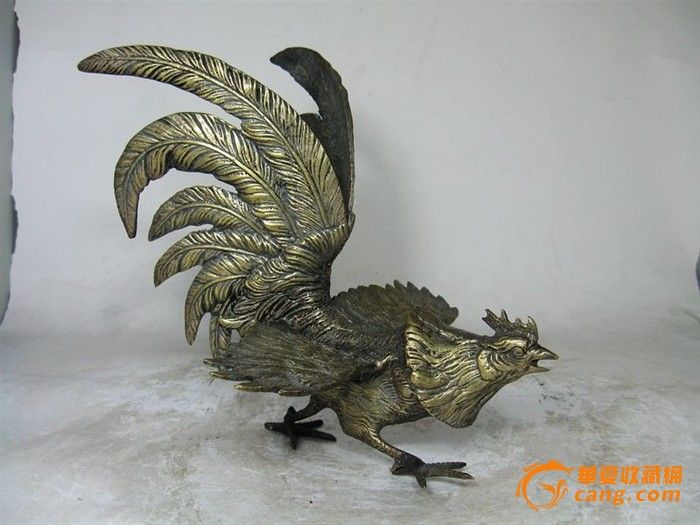晚清铜雕斗鸡太合金门球棒图片