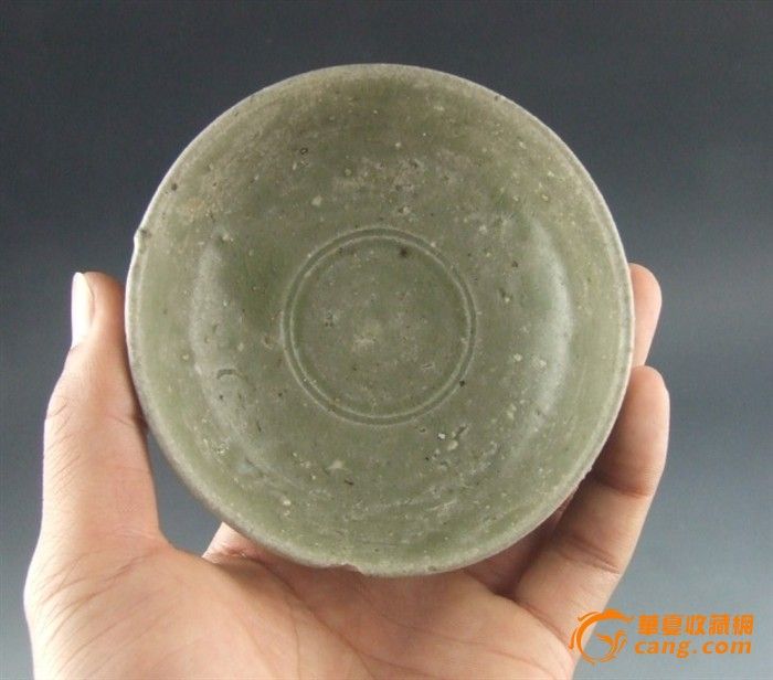 古瓷片标本 *瓷越窑茶盏 口沿小磕 底足满釉 级别高