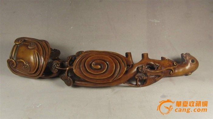 乡下收的古玩老件 木雕 黄杨木如意螭龙 摆件_