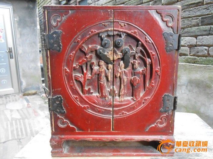 清康熙石头记人物故事文房百宝书柜一只_清康