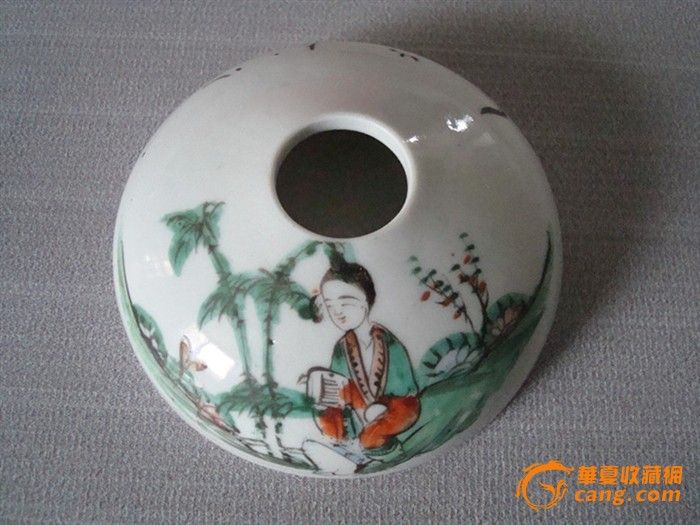 清末<em>美女</em>庭院园林<em>山水图</em>水盂_清末<em>美女</em>庭院园