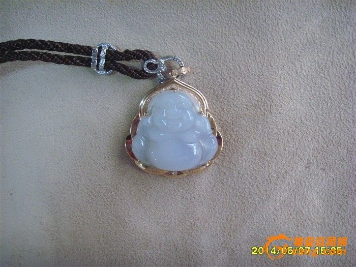 18K金镶天然a货翡翠冰地玉佛弥勒佛佛公吊坠