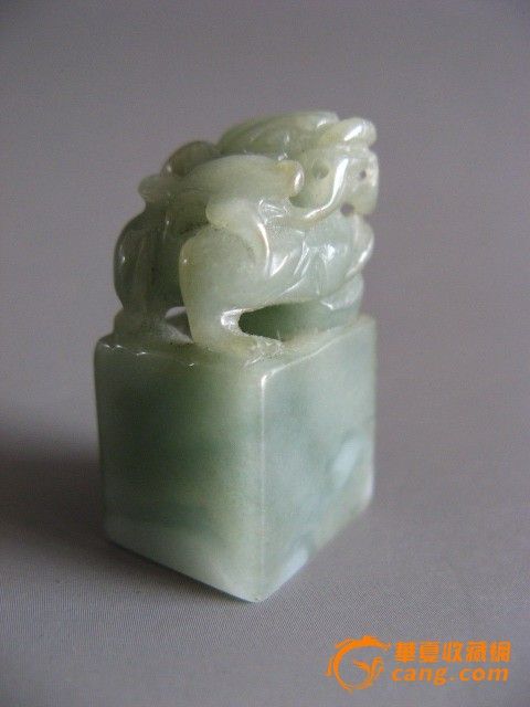 11808绿色油青翡翠貔貅方形小印章_11808绿