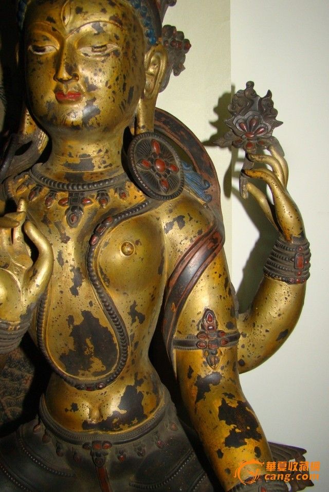 震撼的!明代泥金般若佛母老铜佛像摆件 (交流学