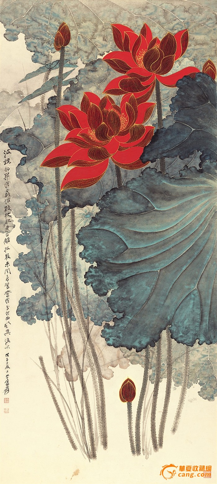 金线荷花 张大千