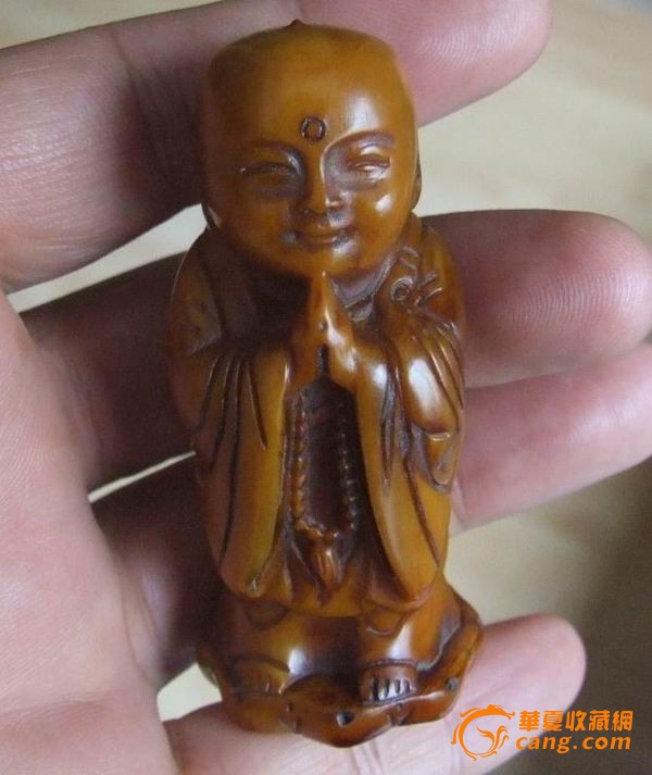 老牛角 有包浆 小摆件 童子拜佛
