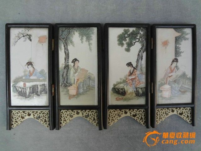FWP0L-精美的中国古代四大美女瓷版画老屏风
