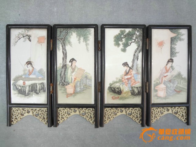 FWP0L-精美的中国古代四大美女瓷版画老屏风