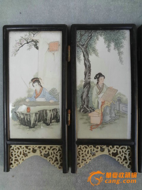 FWP0L-精美的中国古代四大美女瓷版画老屏风