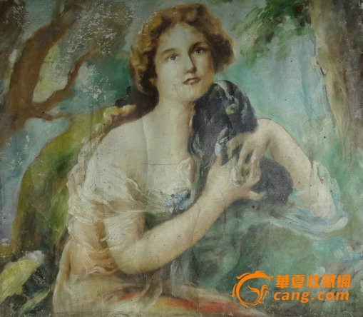 著名油画家熊斌之人物老油画原作《抱宠物的女