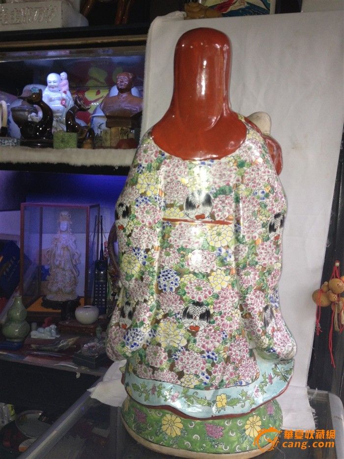 80年代珐琅彩60厘米高福禄寿造像_80年代珐琅