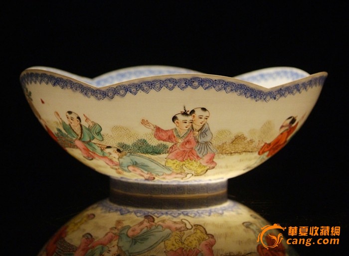 景德镇陶瓷/文革瓷器/全手工彩绘婴戏图薄胎碗(精品)