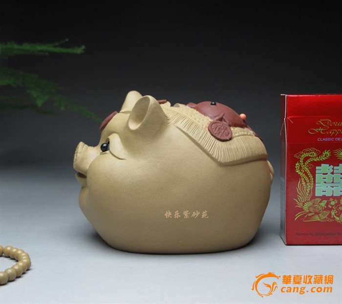 宜兴紫砂茶宠雕塑摆件小猪头贮蓄罐转眼贮钱罐