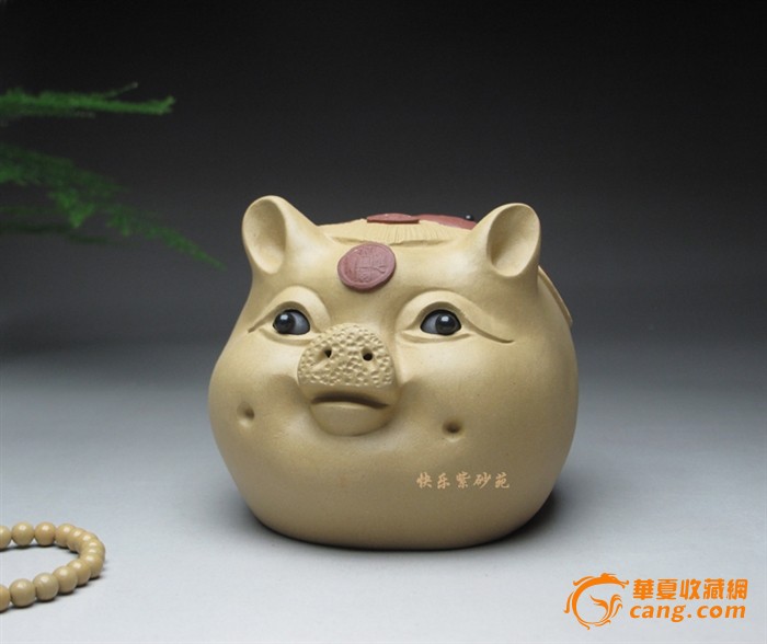 宜兴紫砂茶宠雕塑摆件小猪头贮蓄罐转眼贮钱罐