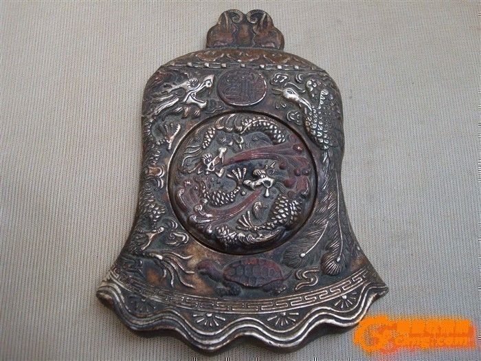 图案极美 珍藏品 清代白铜龙凤吉祥砚台