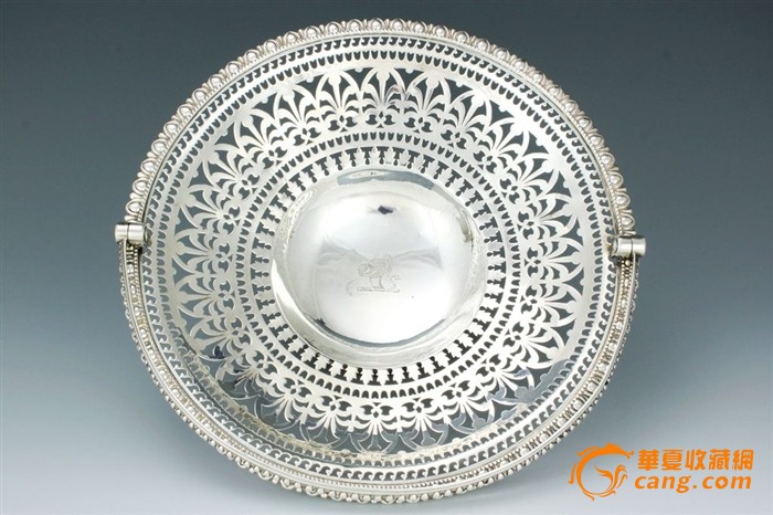 英国谢菲尔德1858年纯银大果盘果篮 西洋古董纯银器
