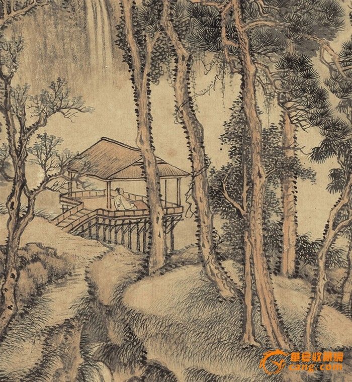 清-王翚-水阁幽人图40X75_清-王翚-水阁幽人图