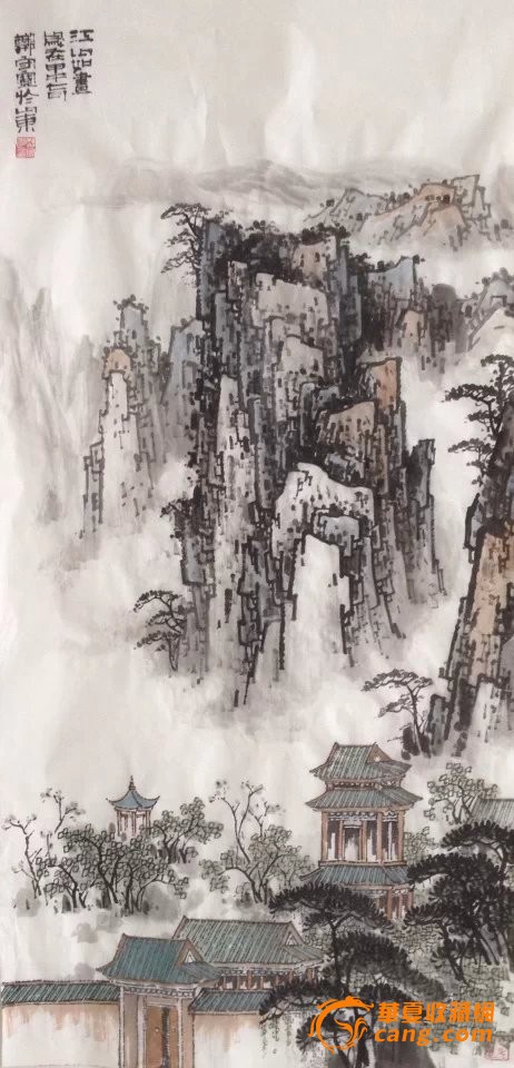 名家郑守宽四尺竖幅山水画建筑风景画江山如画