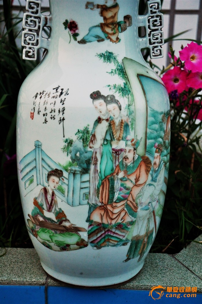 民国彩名家余钊作品娥皇女英粉彩人物故事大瓶