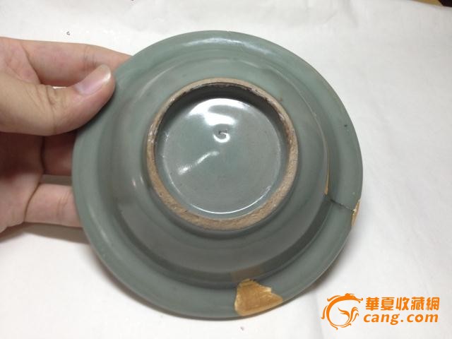南宋龙泉窑延边内蔗段水洗瓷器 釉色一流 底足磕碰 器