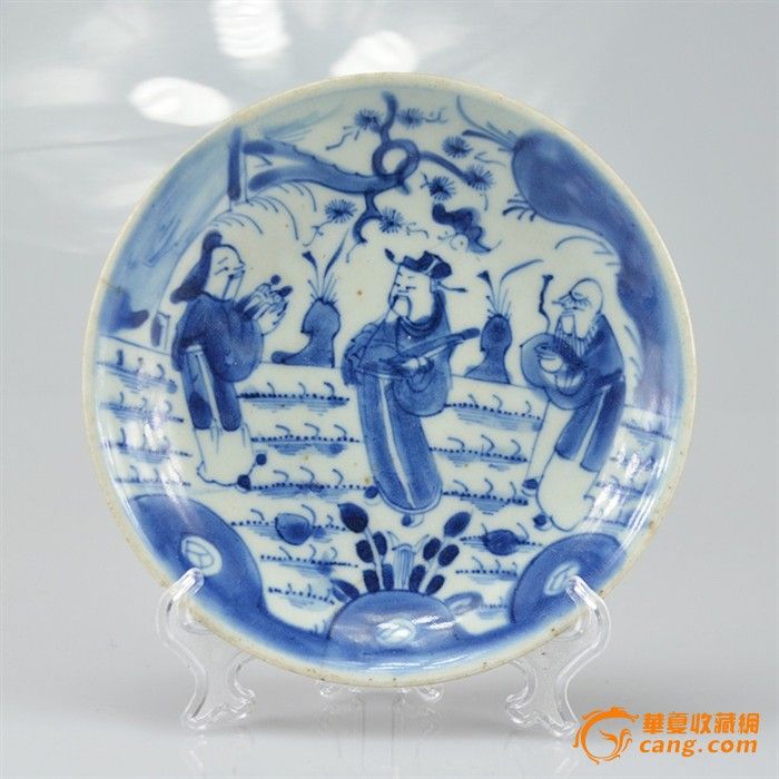 清三代雍正细路福禄寿三星青花盘