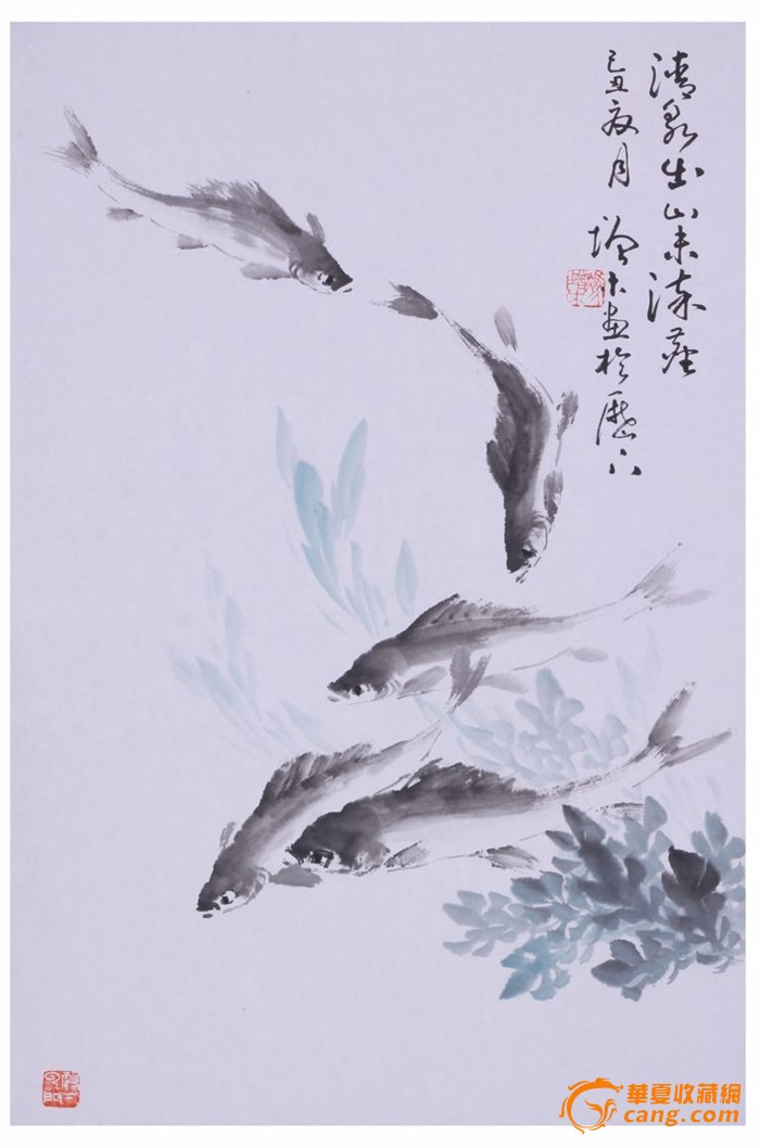 当代画鱼大师冯增木先生写意鱼类国画新作 条鱼水草