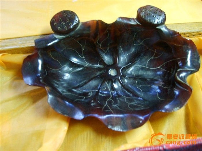 精品老件角雕荷叶笔洗笔添长12CM_精品老件