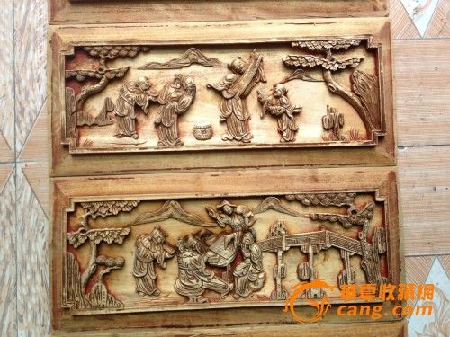 极品深雕古老戏门人物花板252号东阳木雕家具